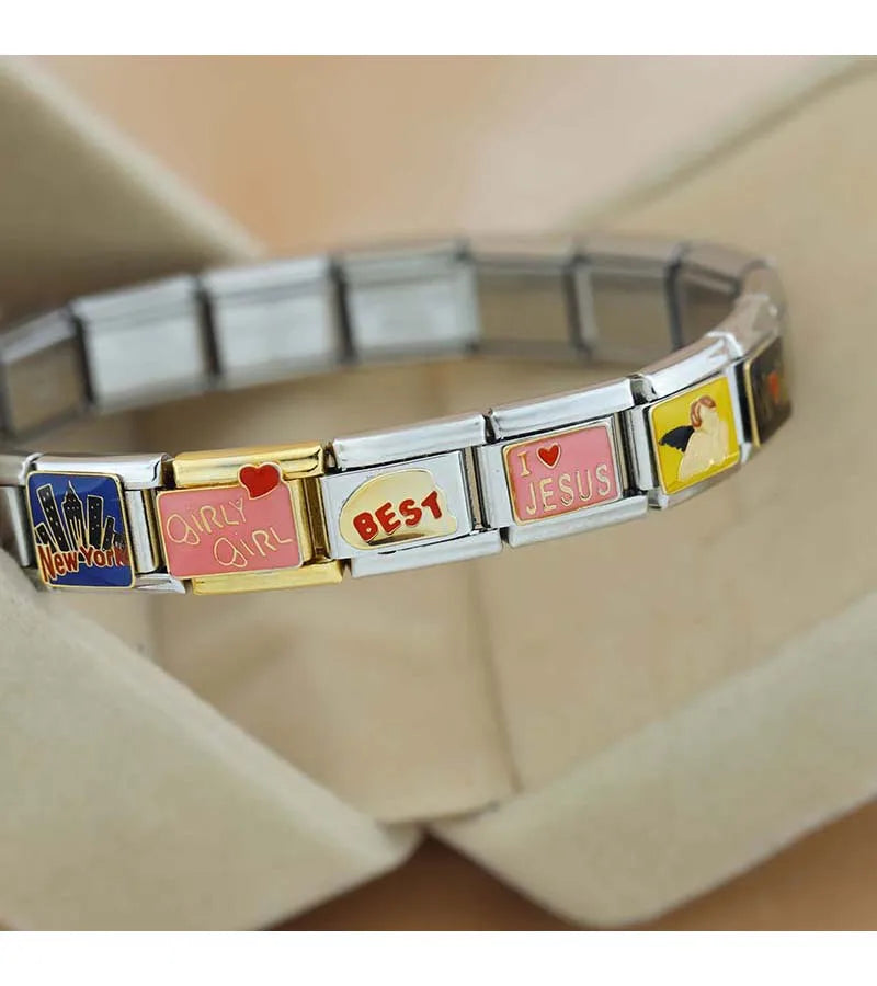 Hapiship 2024 New Women New York Mom Angel Jesus Charms Italian Links Fit 9mm Bracelet Stainless Steel DIY Making Jewelry DJ1196