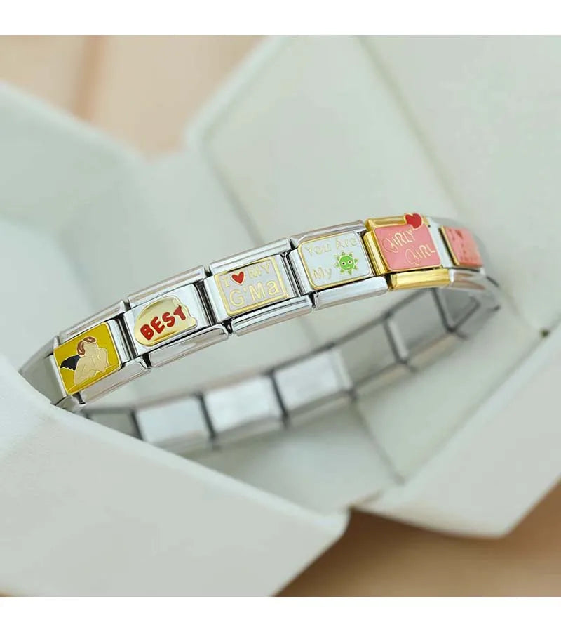 Hapiship 2024 New Women New York Mom Angel Jesus Charms Italian Links Fit 9mm Bracelet Stainless Steel DIY Making Jewelry DJ1196