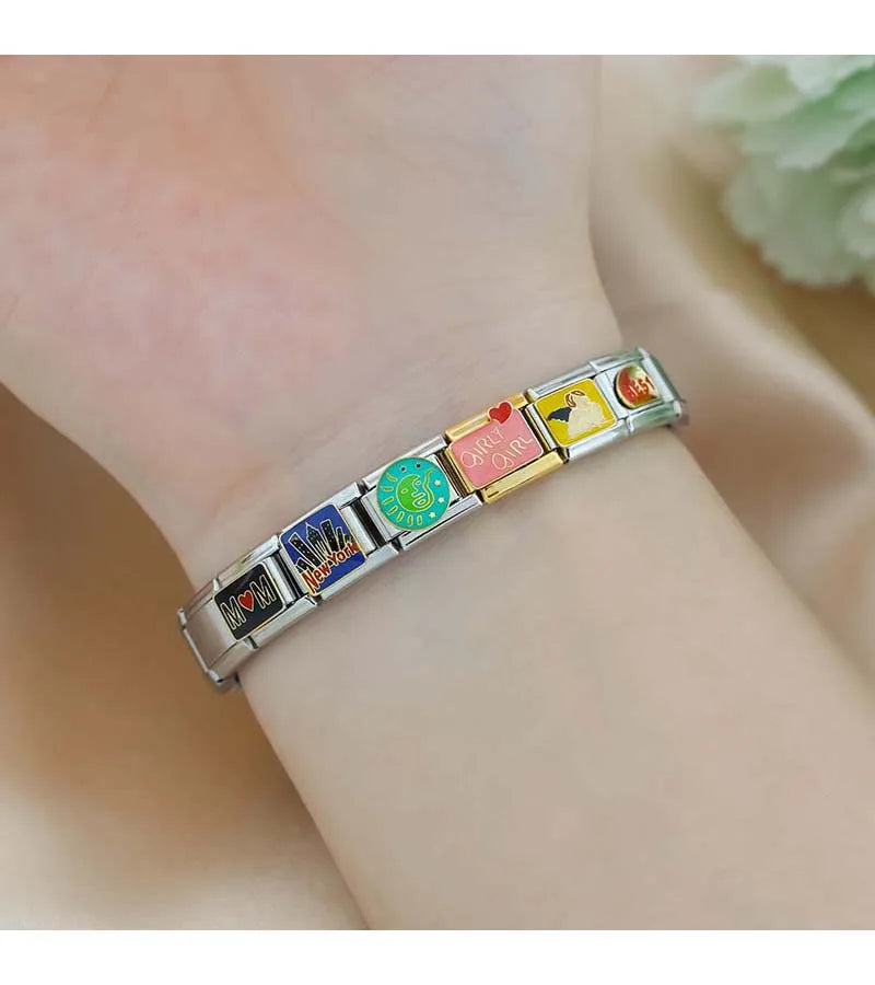 Hapiship 2024 New Women New York Mom Angel Jesus Charms Italian Links Fit 9mm Bracelet Stainless Steel DIY Making Jewelry DJ1196